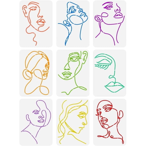 9PCS Lady Line Art Painting Stencil 8.3x11.7 inch Woman Face Painting Template