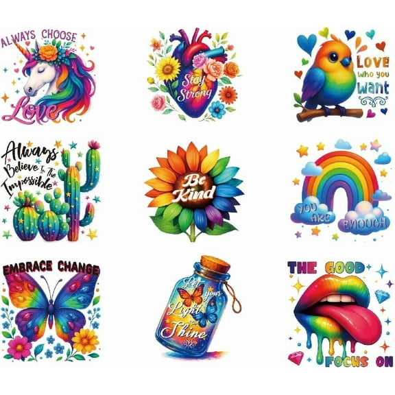 9PCS Motivational Quotes Iron On Transfer Patches Colorful Heat Transfer Stickers DIY Inspiring Text Iron On Decals Washable Heat Transfers Paper for DIY Making