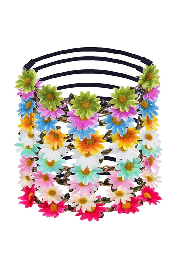 9PCS Multicolor Flower Headbands for Women Girls Floral Flower Crown Hippie with Adjustable Elastic Flower Hair Band Hair Accessories for Kids Baby Festival Wedding Party