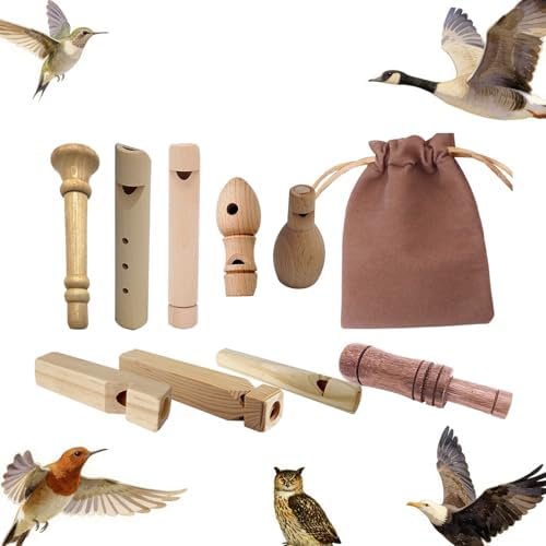 9PCS Natural Wooden Bird Call Set  Handmade Bird Call with Easy-Carry Storage Bag | Suitable for Bird Enthusiasts, Camping Trips, Outdoor Exploration & Educational Activities$$Other