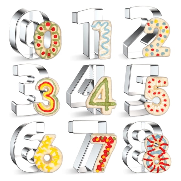 9-Piece Stainless Steel Number Cookie Cutter Set  0-9 Baking Tools for Birthday, Holiday Biscuits & Crafts (5cm Tall)
