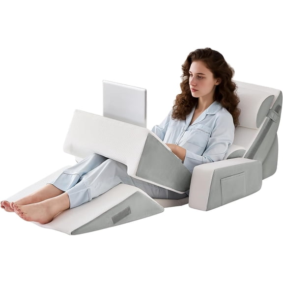 9PCS Orthopedic Bed Wedge Pillow Set for Sleeping, Back and Leg Pain Relief, Post Surgery Foam Pillow for Body, Triangle Adjustable Support Pillow - Acid Reflux Sleeping Pillows