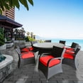 thumbnail image 1 of 9PCS Patio Set Rattan Dining Chair Table Set Cushioned Chairs W/ Umbrella Hole Aluminium Frame Full Assemble 8 Seating Capacity -- Red, 1 of 5