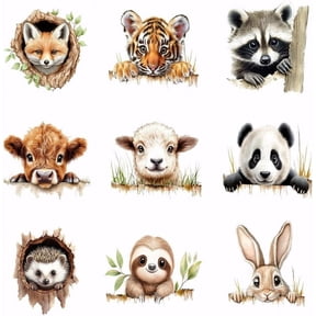 9PCS Pocket Animal Iron On Transfer Patches Animal Heat Transfer Stickers DIY Iron On Decals Washable Heat Transfer Paper