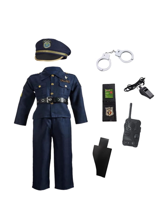 9‑Piece Kids Police Pretend Play Costume Set, Role Play Dress‑Up Outfit for Boys 3‑10 Years Old, Navy Blue