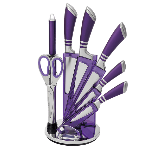 9PCS Purple Kitchen Knife Set Stainless Steel Hollow Handle Chef Knives Complete Set
