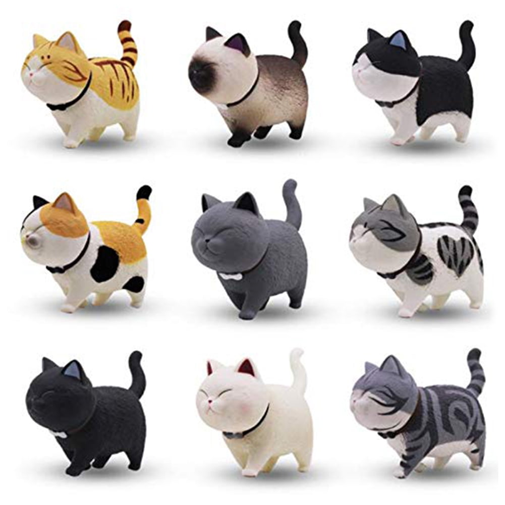 9PCS Realistic Cat Figurines, Cute Rotary Cartoon Doll Cat Toy ...