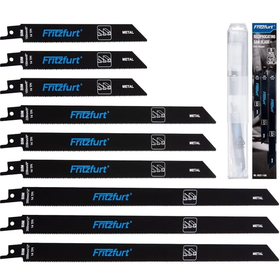 9PCS Reciprocating Saw Blades Set, Metal Premium Bi-Metal 6" & 9" 12" Cutting with Storage Box, Long-Lasting Pruning