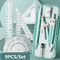 thumbnail image 1 of 9PCS/Set Plastic Multi-Function Set Square Transparent Eraser Mechanical Pencil Ruler Set Pencil Compass Kit Measuring Ruler Protractor GREEN, 1 of 8