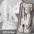 thumbnail image 1 of 9PCS/Set Plastic Multi-Function Set Square Transparent Eraser Mechanical Pencil Ruler Set Pencil Compass Kit Measuring Ruler Protractor GREY, 1 of 8