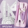 thumbnail image 1 of 9PCS/Set Plastic Multi-Function Set Square Transparent Eraser Mechanical Pencil Ruler Set Pencil Compass Kit Measuring Ruler Protractor PURPLE, 1 of 8