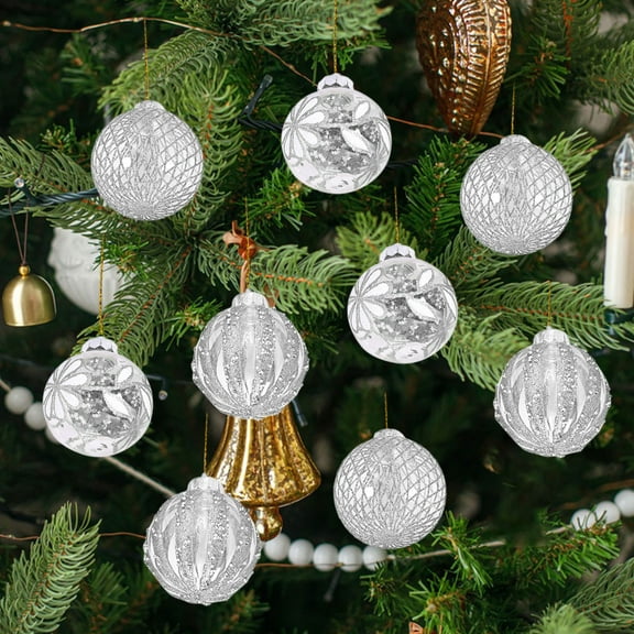 9PCS Silver Christmas Ball Ornament Set, Glitter Painted PET Plastic Shatterproof Baubles, Elegant Hanging Tree Decorations for Holiday Party Home Indoor Décor 2025 Trend