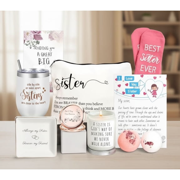 9PCS Sister Birthday Gifts, Sisters Gifts from Sister,  Unique Gift for Sisters Gift Baskets Ideas for Christmas, Birthday, Mothers Day, Valentines Day
