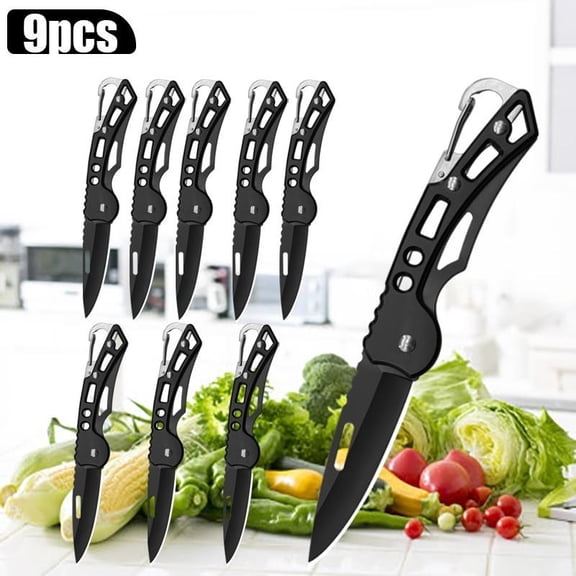 9PCS Stainless Steel Folding Knife Camping Knife Small Knife Multi-function Pocket Utility Knife For Outdoor BBQ Fruit Cutting Knife Boning Butcher Knife Meat Cleaver