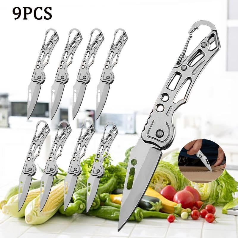 9PCS Stainless Steel Folding Knife Camping Knife Small Knife Utility Knife Pocket Multi Function Boning Butcher Knife Meat Cleaver Fruit Cutting For Outdoor BBQ