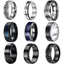 9PCS Stainless Steel Rings for Men Black Rings Pack Band Rings for Men Cool Spinner Rings Set Fidget Rings for Men Wedding Promise Men’s Rings Jewelry