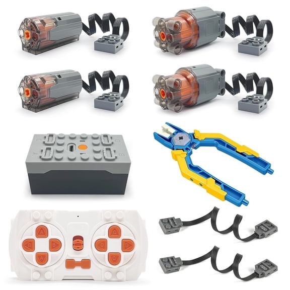 9PCS Technic-Motor-Kit Compatible with Lego, Power Functions Motor Set with M & XL Motors,Rechargeable battery Box, Adjustable Speed Remote Control for STEM Project Moc Building Blocks