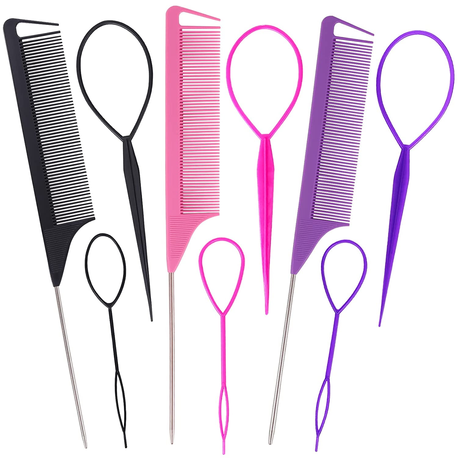 9PCS Topsy Tail Hair Tool & Parting Combs for Braiding Hair Tools for  Styling Hair 6 PCS Pull Through Tool &3PCS Tail Combs for Hair Styling  Tools