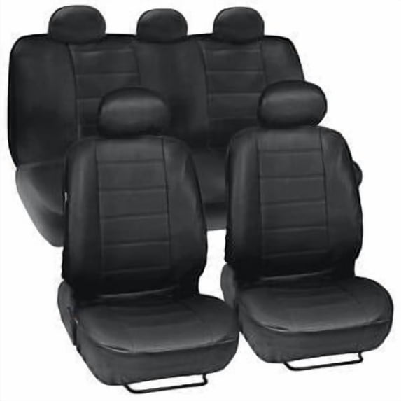 9PCS Universal Black PU Leather Car Seat Covers Full Set - Fits Most 5-Seater Sedans, SUVs & Trucks, Non-Slip Waterproof Design, Easy Install (Front/Rear/Headrest)