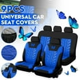 thumbnail image 1 of 9PCS Universal Car Seat Covers Full Set Protector Cushion Front Rear 3D Butterfly Embroidery Pattern, Blue, 1 of 8
