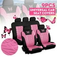 thumbnail image 1 of 9PCS Universal Car Seat Covers Full Set Protector Cushion Front Rear 3D Butterfly Embroidery Pattern, Pink, 1 of 11