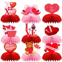 9PCS Valentine’s Day Heart Honeycomb Decorations, Romantic Paper Honeycomb Centerpieces for Wedding & Proposal Table Décor