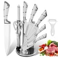 thumbnail image 1 of 9PCS White Kitchen Knife Set Stainless Steel Hollow Handle Chef Knives Complete Set, 1 of 11