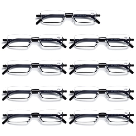 9PK Half Rim Metal Frame Small Men's Reading Glasses Blue Light Blocking Readers