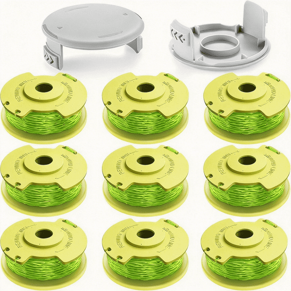 9Pack 0.080" Weed Wacker String Replacement Trimmer String Spool with 2 Caps Compatible with Ryobi AC80RL3/AC14HCA
