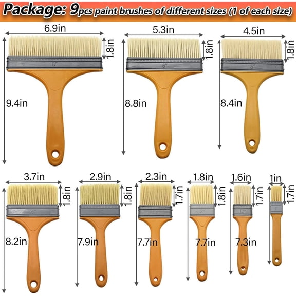 9Pack Chip Paint Brushes Soft Bristles Wall Painting Brush Varnish Wood Stain Brush Set for Furniture Fence Flat Brushes for Painting Oil Acrylic 1 1.5 2 2.5 3 4 5 6 8 inch$$Tools & Hardware Other