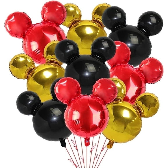 9Pack Cartoon  Party Foil Balloons, 24 Black Red Yellow Balloons for Cartoon Mouse Party, Baby Shower, Kids Birthday Theme Party Decoration Supplies