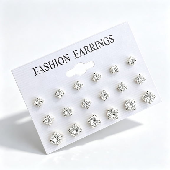 9Pairs Cubic Zirconia Stud Earrings Set 4MM 5MM 6MM Multi‑Size Stackable Ear Jewelry Cartilage Earrings Lightweight Jewelry Gift