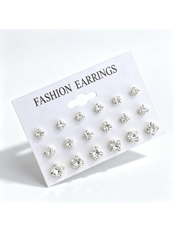 9Pairs Cubic Zirconia Stud Earrings Set 4MM 5MM 6MM Multi‑Size Stackable Ear Jewelry Cartilage Earrings Lightweight Jewelry Gift