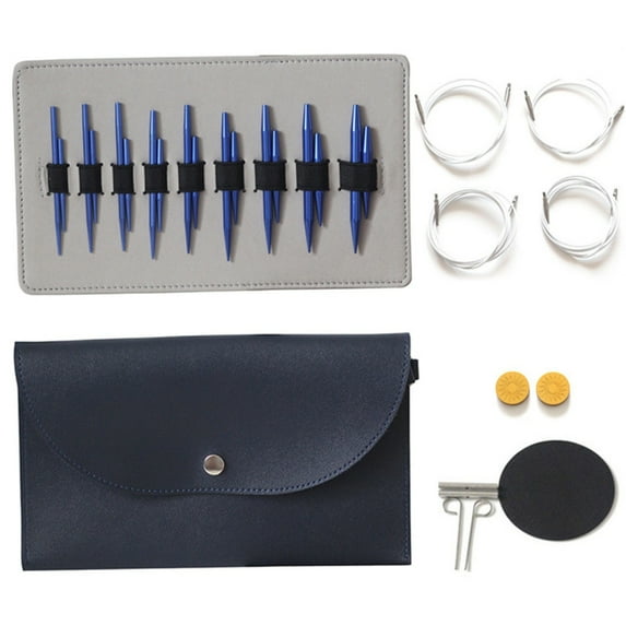 9Pairs Interchangeable Aluminum Circular Knitting Needle Set with1eatherCase for Beginner Knitting Weaving Project