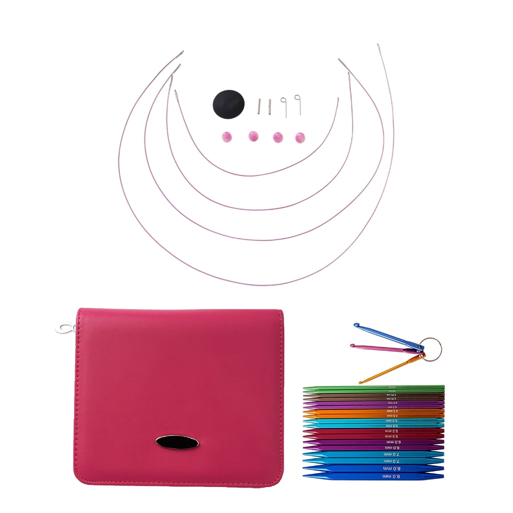 9Pairs Metal Circular Knitting Needle Crochet Hook with Zippered Case, Metal Interchangeable Knitting Needle 3.5mm-8mm