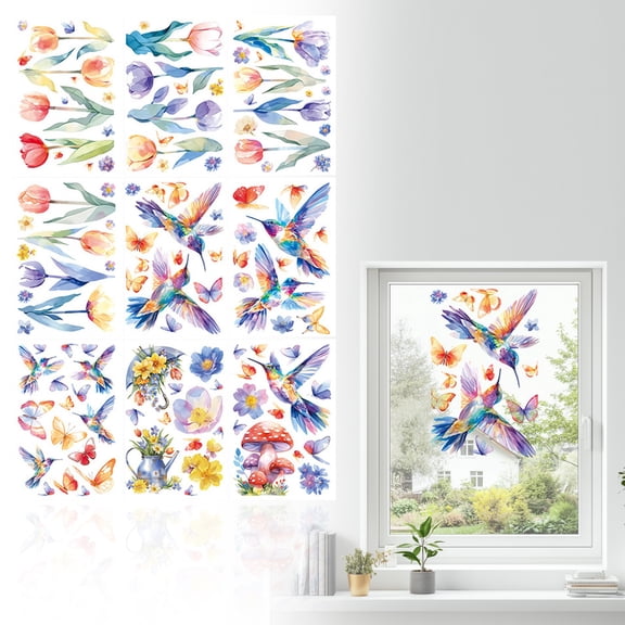 9Pc Anti-Collision Window Bird Stickers Decals Glass Door Protect And Save Bird Strikes,Window Decals To Prevent Bird Strikes Hummingbird Parrot,Window Stickers Decals,Bird Window Strike Prevention