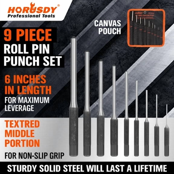 9Pc Forged Steel Roll Pin Punch Set With Storage Pouch Jewelry Watches Gun Rifle