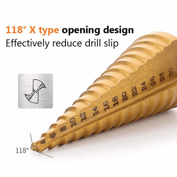 9Pc Hss Step Cone Taper Drill Bit Set Hole Cutter Metric 4-12/20/32Mm 1/4 Inch Titanium Coated Metal Hex Bits