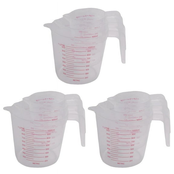 9Pc Plastic Measuring Jug Set Large 4 Cup, 2 Cup and 1 Capacity Free Beakers with Angled Grip