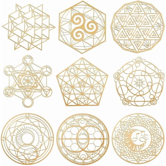 9Pcs 1.61.6 inch Sacred Geometry Metal Energy Stickers Flower of Life Orgone Pyramid Stickers Golden Sticker for Scrapbooks DIY Resin Crafts Phone Water Bottle Decoration Gold DIY