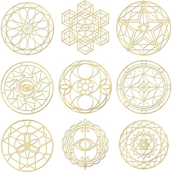 9Pcs 1.6x1.6 Inch Chalice Well Metal Stickers Religion Theme Decorate Sticker Self Adhesive Golden Stickers Geometric Sticker for Scrapbooking DIY Resin Crafts Phone & Water Bottle Decoration DIY