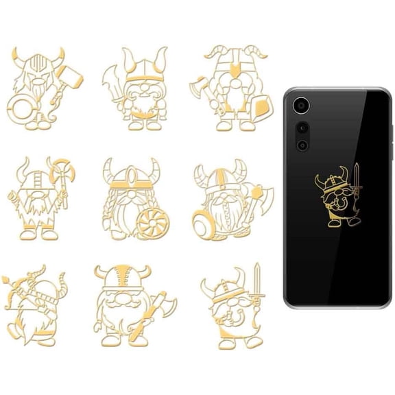 9Pcs 1.6x1.6 Inch Dwarf Stickers Golden Metal Sticker Self-Adhesive Decorative Decals Scrapbook Edge Metal Stickers Gold Patterned Decal