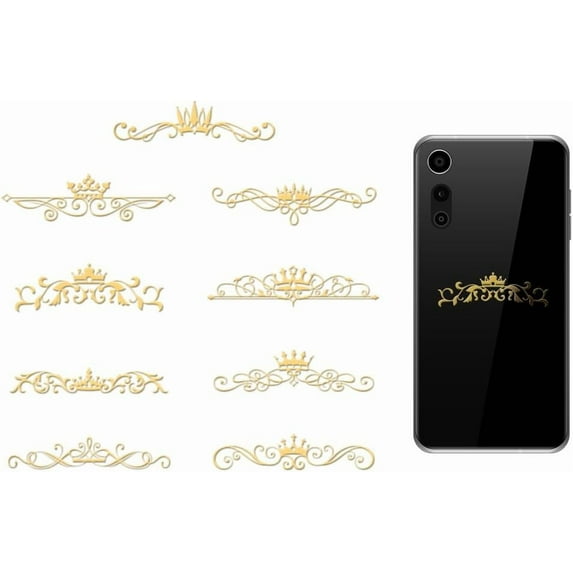 9Pcs 1.6x1.6 Inch Golden Metal Stickers Crown Self-Adhesive Picture Sticker Vintage Border Scrapbook Edge Metal Stickers Gold Patterned Decal
