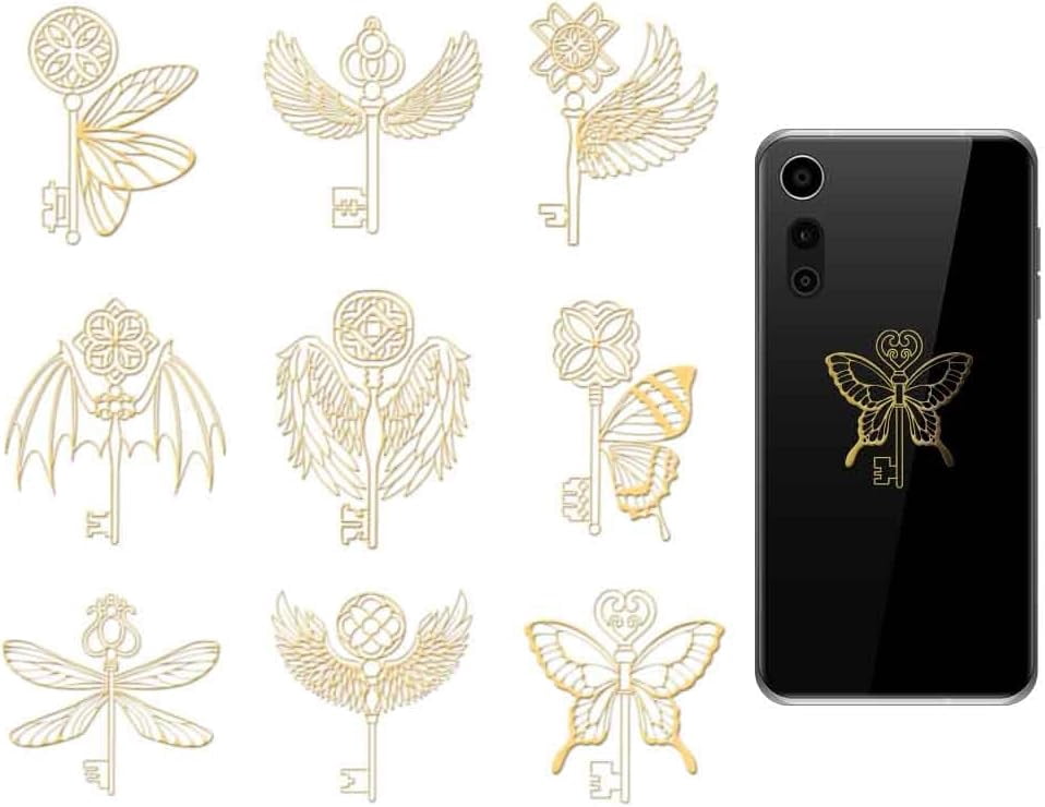 9Pcs 1.6x1.6 Inch Keys and Wings Stickers Golden Metal Sticker Self ...