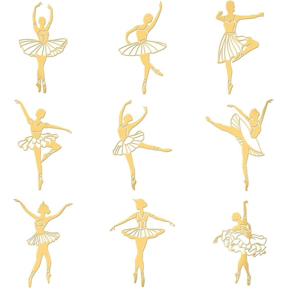 9Pcs 1.6x1.6 inch Metal Stickers Ballet Pattern Decorate Sticker Self Adhesive Golden Stickers Geometry Sticker for Scrapbooking DIY Resin Crafts Phone Water Bottle Decoration Gold DIY