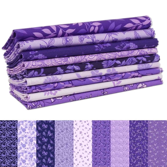 9Pcs 100% Cotton Bundles, Printed Fabric Fat Quarter for Quilting, 18" x 22" DIY Fabric Supplies Quilting Patchwork, Sewing Project, DIY Crafts - Purple Paisley Blooms