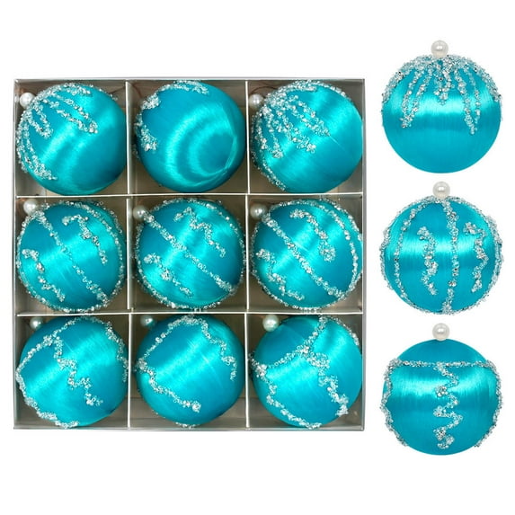 9Pcs 2.4 inch Flocked Christmas Ball Ornaments, Multi-Color Hanging Decor, Festive Baubles for Xmas Tree Decoration