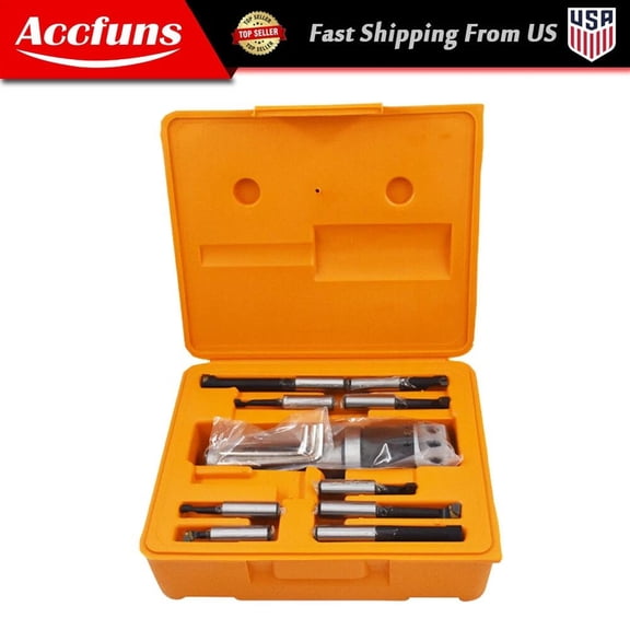 9Pcs 2" Boring Head R8 Shank 1/2" Carbide Boring Bar Set Milling For Bridgeport
