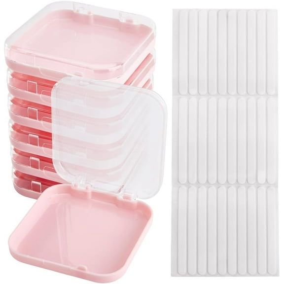 9Pcs 3.1 x 2.7in Press on Nail Boxes Bulk Nail Display Case Pink with 30Pcs Adhesive Double Sided Tape Plastic False Nail Organizer Storage Container Box for Nailarts Tips Manicure Packaging for DIY