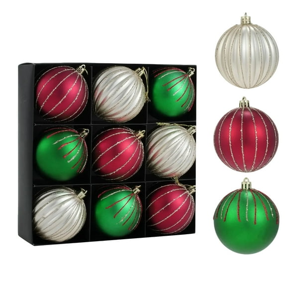 9Pcs 3.15" Christmas Ball Ornaments, Decorative Hanging Baubles, Christmas Tree Decoration, Plastic and Shatterproof, for Xmas, Holiday, Home, Christmas Party Decorations, Vintage Christmas Ornaments
